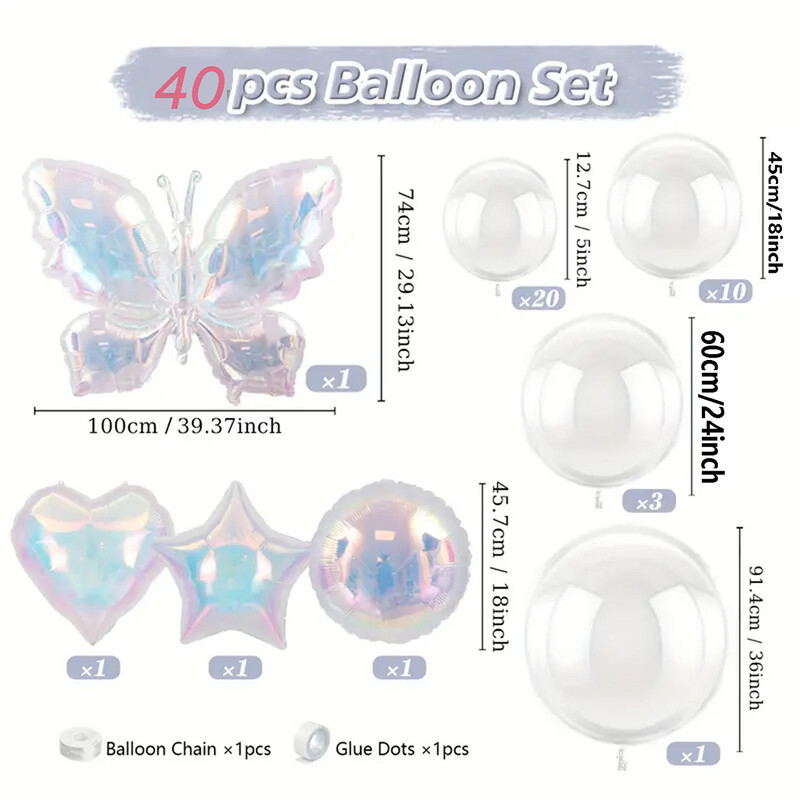 40 dalių permatomas banguotas rutulys spalvingas drugelio meilės kamuoliuko arkos rinkinys spalvingos temos gimtadienio vestuvių balionas