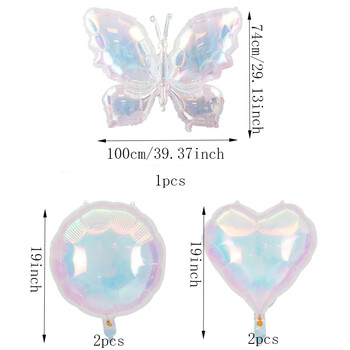 5 τμχ Διαφανές Πολύχρωμο Σετ Μπαλόνι με φιλμ αλουμινίου Butterfly Love Διακόσμηση Χώρου Γάμου Γάμου