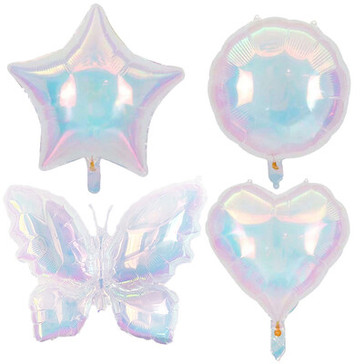 4 bucăți balon iridescent în formă de inimă pentagramă fluture balon transparent cu laser pentru ziua de naștere pentru nuntă