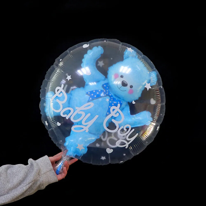 2 buc. Baloane cu bule de urs pentru bebeluș, băiețel, fetiță, bilă transparentă de 24 inch, balon cu bilă pentru decorațiuni pentru petrecerea de naștere.