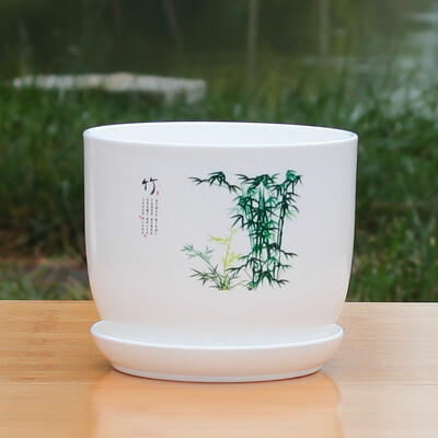 1 vnt. su dėklo imitacija keramikiniu baltu spausdintu raštu PP derva, vidinis vazoninis plastikinis gėlių vazonas