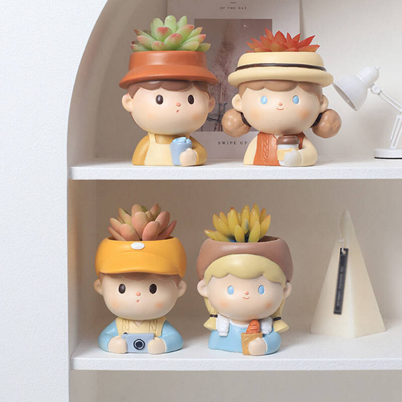 Új lányok és fiúk kaktusz zamatos virágcserép otthoni irodába, kézzel készített lyukas kézműves virágcserép kerti kellékek díszítése