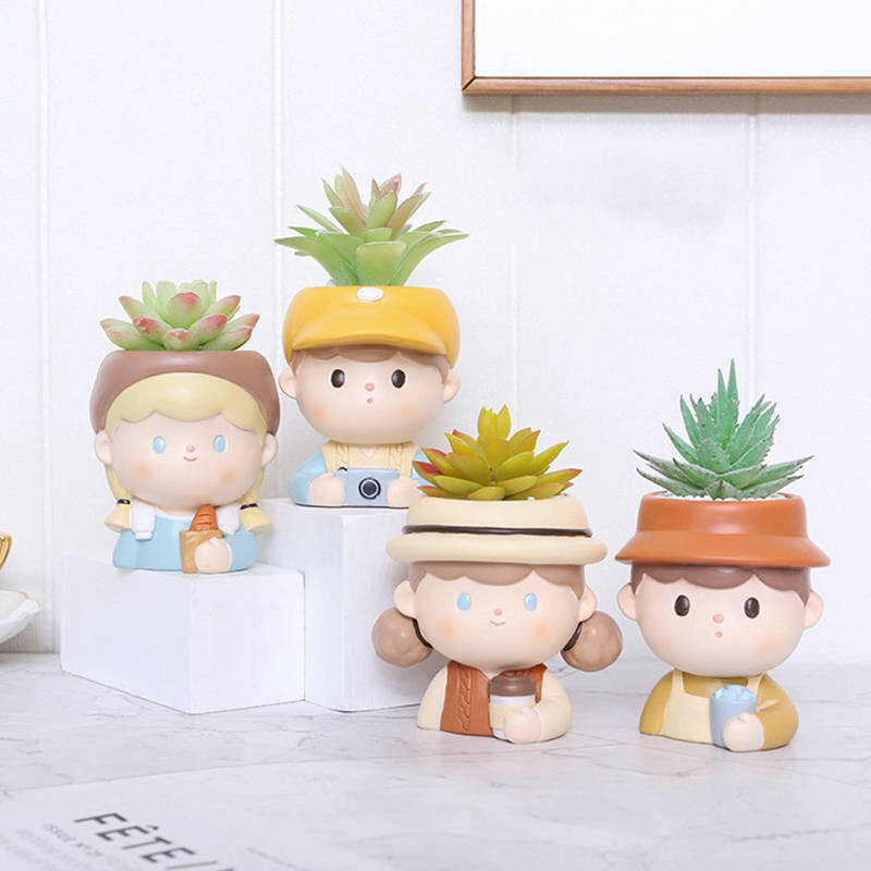 Új lányok és fiúk kaktusz zamatos virágcserép otthoni irodába, kézzel készített lyukas kézműves virágcserép kerti kellékek díszítése