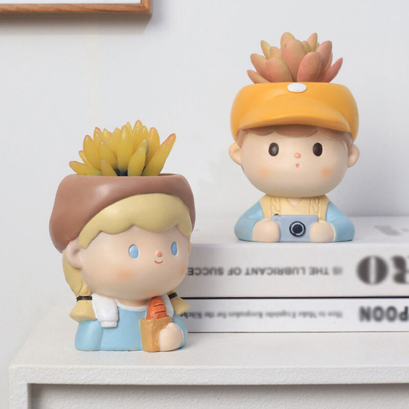 Új lányok és fiúk kaktusz zamatos virágcserép otthoni irodába, kézzel készített lyukas kézműves virágcserép kerti kellékek díszítése