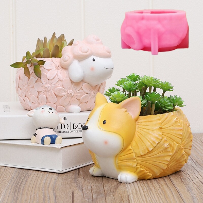 3D levél mintás elefánt zamatos növény virágcserép gyanta szilikon penész virág nyúl róka doboz gipsz penész birka Cserép beton forma