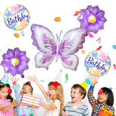 5 DB/CSOMAG Lila pillangós virágos fólia lufi készlet gyerekeknek születésnapi parti dekorációhoz gyerekszoba háttérdekoráció