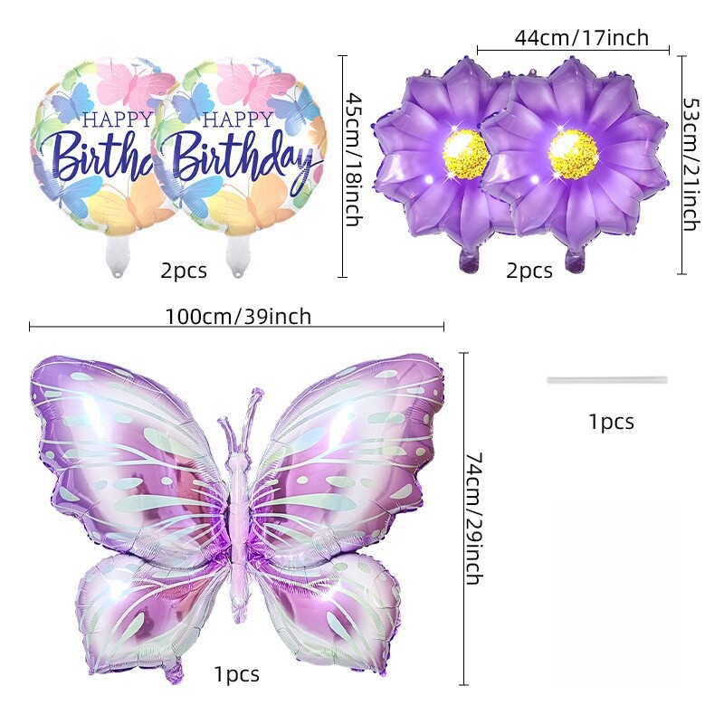 5 DB/CSOMAG Lila pillangós virágos fólia lufi készlet gyerekeknek születésnapi parti dekorációhoz gyerekszoba háttérdekoráció