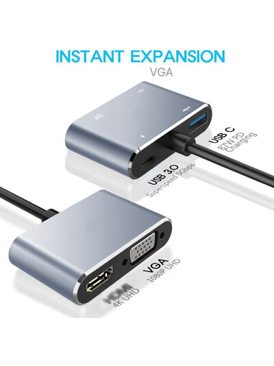 type-c4k HD többfunkciós 4 az 1-ben dokkoló, magas átviteli adapter mobiltelefonokhoz és számítógépekhez