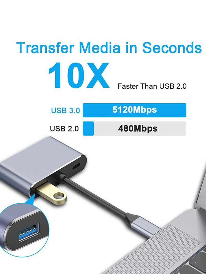 tip-c4k HD multifuncțional 4-în-1, adaptor de transmisie mare pentru telefoane mobile și computere