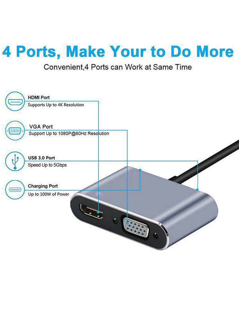 tip-c4k HD multifuncțional 4-în-1, adaptor de transmisie mare pentru telefoane mobile și computere
