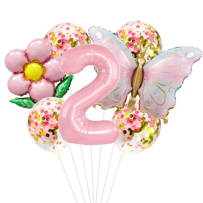 Set de baloane cu heliu cu număr de 40 de inci Fluture roz, 7 bucăți, cu gradient, la mulți ani, pentru decorațiuni pentru baby shower, pentru petrecere de aniversare, balon de nuntă