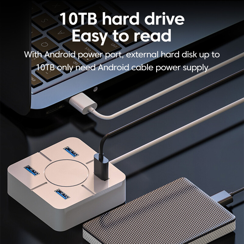 4-in-1 USB 2.0 skirstytuvas kelių USB skirstytuvo prievadų šakotuvas Naudokite maitinimo adapterį 4 prievadų kelių išplėtimo skirstytuvas nešiojamam kompiuteriui