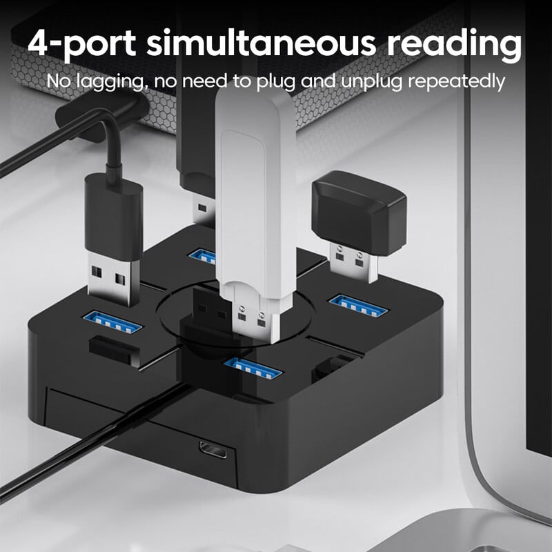 4-in-1 USB 2.0 skirstytuvas kelių USB skirstytuvo prievadų šakotuvas Naudokite maitinimo adapterį 4 prievadų kelių išplėtimo skirstytuvas nešiojamam kompiuteriui