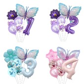 Set balona s brojevima od 7 komada leptira, 40 inča, ružičasto plavi suncokret, dekoracija za tuširanje djeteta, balon s helijem, rođendanska zabava, vjenčanje, kuglice