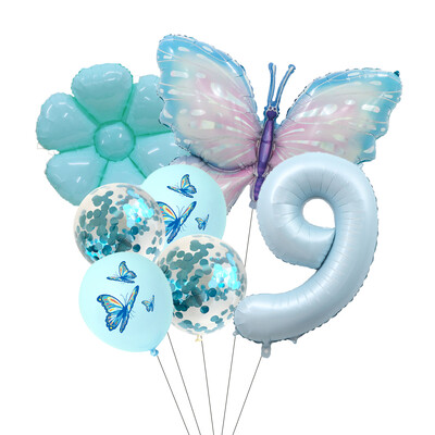 Set balona s brojevima od 7 komada leptira, 40 inča, ružičasto plavi suncokret, dekoracija za tuširanje djeteta, balon s helijem, rođendanska zabava, vjenčanje, kuglice