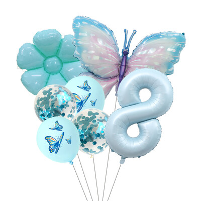 Set balona s brojevima od 7 komada leptira, 40 inča, ružičasto plavi suncokret, dekoracija za tuširanje djeteta, balon s helijem, rođendanska zabava, vjenčanje, kuglice