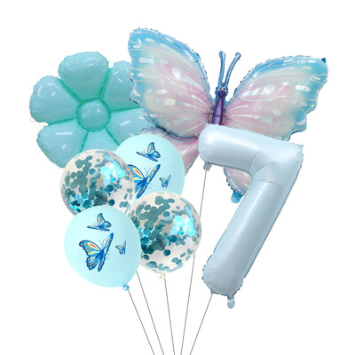 Set balona s brojevima od 7 komada leptira, 40 inča, ružičasto plavi suncokret, dekoracija za tuširanje djeteta, balon s helijem, rođendanska zabava, vjenčanje, kuglice