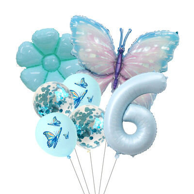 Set balona s brojevima od 7 komada leptira, 40 inča, ružičasto plavi suncokret, dekoracija za tuširanje djeteta, balon s helijem, rođendanska zabava, vjenčanje, kuglice