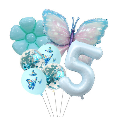 Set balona s brojevima od 7 komada leptira, 40 inča, ružičasto plavi suncokret, dekoracija za tuširanje djeteta, balon s helijem, rođendanska zabava, vjenčanje, kuglice