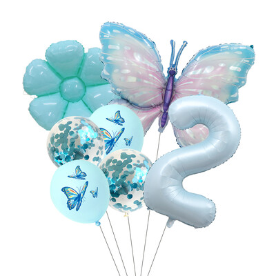 Set balona s brojevima od 7 komada leptira, 40 inča, ružičasto plavi suncokret, dekoracija za tuširanje djeteta, balon s helijem, rođendanska zabava, vjenčanje, kuglice