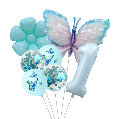 Set balona s brojevima od 7 komada leptira, 40 inča, ružičasto plavi suncokret, dekoracija za tuširanje djeteta, balon s helijem, rođendanska zabava, vjenčanje, kuglice