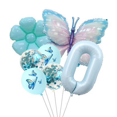 Set balona s brojevima od 7 komada leptira, 40 inča, ružičasto plavi suncokret, dekoracija za tuširanje djeteta, balon s helijem, rođendanska zabava, vjenčanje, kuglice