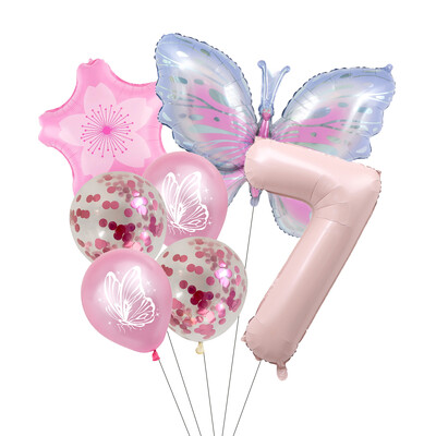 Set balona s brojevima od 7 komada leptira, 40 inča, ružičasto plavi suncokret, dekoracija za tuširanje djeteta, balon s helijem, rođendanska zabava, vjenčanje, kuglice