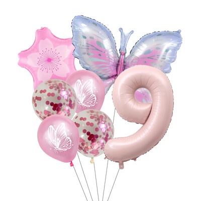 Set balona s brojevima od 7 komada leptira, 40 inča, ružičasto plavi suncokret, dekoracija za tuširanje djeteta, balon s helijem, rođendanska zabava, vjenčanje, kuglice