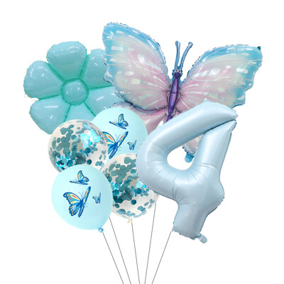 Set balona s brojevima od 7 komada leptira, 40 inča, ružičasto plavi suncokret, dekoracija za tuširanje djeteta, balon s helijem, rođendanska zabava, vjenčanje, kuglice