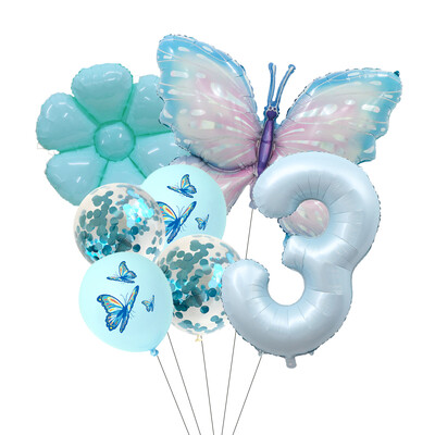 Set balona s brojevima od 7 komada leptira, 40 inča, ružičasto plavi suncokret, dekoracija za tuširanje djeteta, balon s helijem, rođendanska zabava, vjenčanje, kuglice