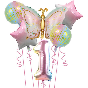 6 τμχ Butterfly Fairy 32 ιντσών χρώματα ουράνιου τόξου Number Balloon Butterfly Διακόσμηση γενεθλίων Fairy Garden Party Baby Shower Supplies