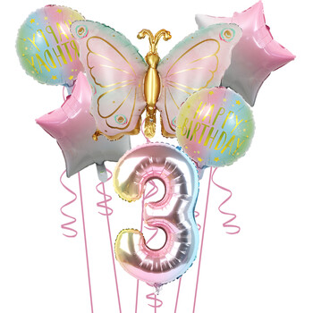 6 τμχ Butterfly Fairy 32 ιντσών χρώματα ουράνιου τόξου Number Balloon Butterfly Διακόσμηση γενεθλίων Fairy Garden Party Baby Shower Supplies