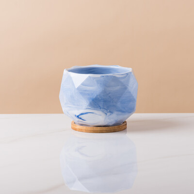 Keraminis gėlių vazonas su bambuko padėklu Japoniško stiliaus sultingas augalas vazonas Bonsai vazonas Sodo dekoras Kaktusų augalai Sodinamosios