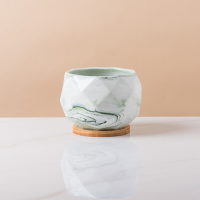 Keraminis gėlių vazonas su bambuko padėklu Japoniško stiliaus sultingas augalas vazonas Bonsai vazonas Sodo dekoras Kaktusų augalai Sodinamosios