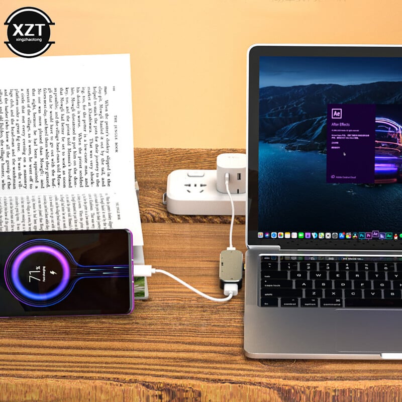Stație de andocare Hub USB tip c 6-în-1, potrivită pentru Huawei/Samsung Hub multifuncțional 5-în-1, convertizor de expansiune pentru notebook