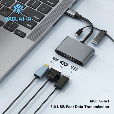 MST 5-az 1-ben HUB 4K USB-C DP HDMI/VGA dokkolóállomáshoz, támogatja a kétképernyős kijelzőt a HP DELL XPS Surface Lenovo ThinkPad számára