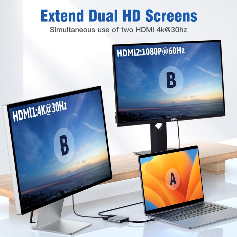 Dokovacia stanica MST 5 v 1 HUB 4K USB-C na DP HDMI/VGA s podporou duálneho displeja pre HP DELL XPS Surface Lenovo ThinkPad