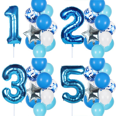 12 vnt berniuko gimtadienio balionai su 40 colių mėlynu numerio balionu Gimtadienio vakarėlio dekoravimui Vaikų jubiliejai 1/2/3/5/6/8/9 m.