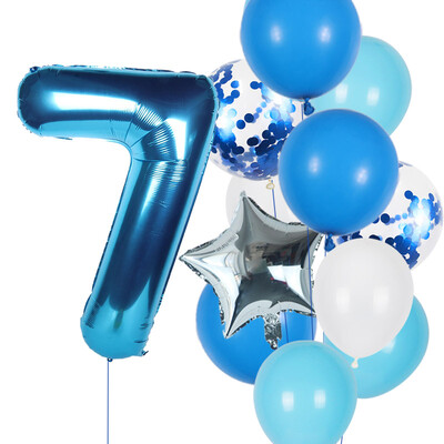 12 vnt berniuko gimtadienio balionai su 40 colių mėlynu numerio balionu Gimtadienio vakarėlio dekoravimui Vaikų jubiliejai 1/2/3/5/6/8/9 m.
