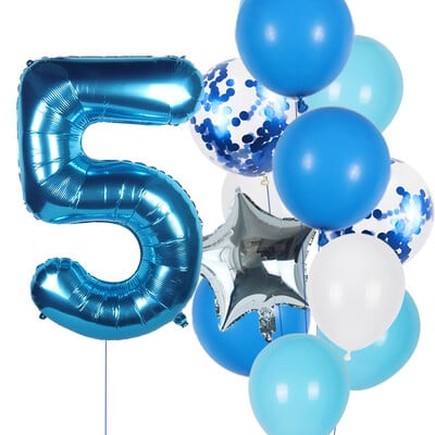 12 vnt berniuko gimtadienio balionai su 40 colių mėlynu numerio balionu Gimtadienio vakarėlio dekoravimui Vaikų jubiliejai 1/2/3/5/6/8/9 m.