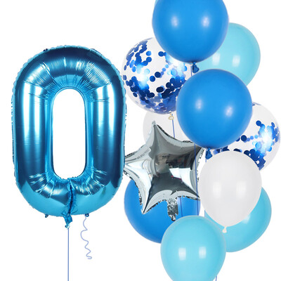 12 vnt berniuko gimtadienio balionai su 40 colių mėlynu numerio balionu Gimtadienio vakarėlio dekoravimui Vaikų jubiliejai 1/2/3/5/6/8/9 m.