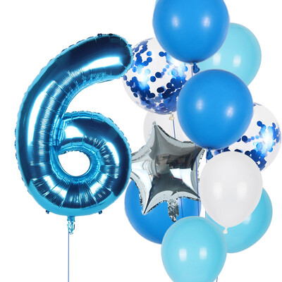 12 vnt berniuko gimtadienio balionai su 40 colių mėlynu numerio balionu Gimtadienio vakarėlio dekoravimui Vaikų jubiliejai 1/2/3/5/6/8/9 m.