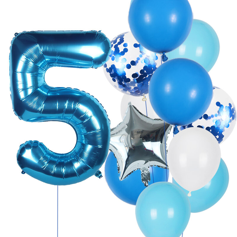 12 vnt berniuko gimtadienio balionai su 40 colių mėlynu numerio balionu Gimtadienio vakarėlio dekoravimui Vaikų jubiliejai 1/2/3/5/6/8/9 m.