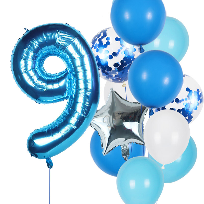12 vnt berniuko gimtadienio balionai su 40 colių mėlynu numerio balionu Gimtadienio vakarėlio dekoravimui Vaikų jubiliejai 1/2/3/5/6/8/9 m.