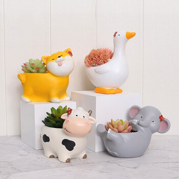 Cartoon Animal Planter for Succulents Cactus Plants, Cute Duck Bunny Corgi Flower Pot, Fairy Garden Decoration Decoration table