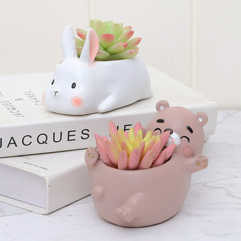 Cartoon Animal Planter for Succulents Cactus Plants, Cute Duck Bunny Corgi Flower Pot, Fairy Garden Decoration Decoration table