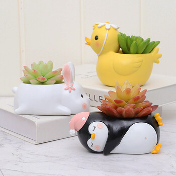 Cartoon Animal Planter for Succulents Cactus Plants, Cute Duck Bunny Corgi Flower Pot, Fairy Garden Decoration Decoration table