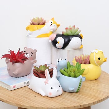 Cartoon Animal Planter for Succulents Cactus Plants, Cute Duck Bunny Corgi Flower Pot, Fairy Garden Decoration Decoration table