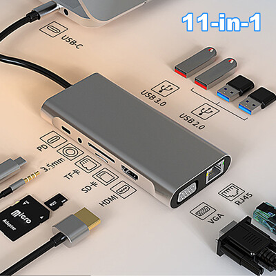 4K 30Hz USB C докинг станция тип C към HDMI-съвместим VGA RJ45 адаптер USB 3.0 HUB сплитер за лаптоп Macbook Air M1 iPad Pro