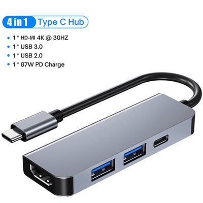 4K 30Hz USB C dokkoló állomás Type C – HDMI-kompatibilis VGA RJ45 adapter USB 3.0 HUB elosztó laptophoz Macbook Air M1 iPad Pro